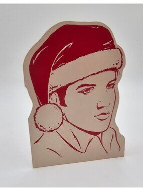 VTG Elvis Presley 1995 Hallmark Christmas Card Santa Hat Retro Holiday Card